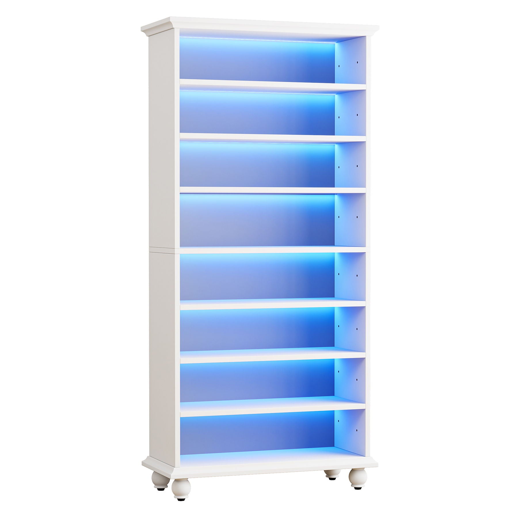 8 Tier Led Illuminated Shoe Cabinet With Adjustable Shelves, Storage Rack For 26 Pairs - White