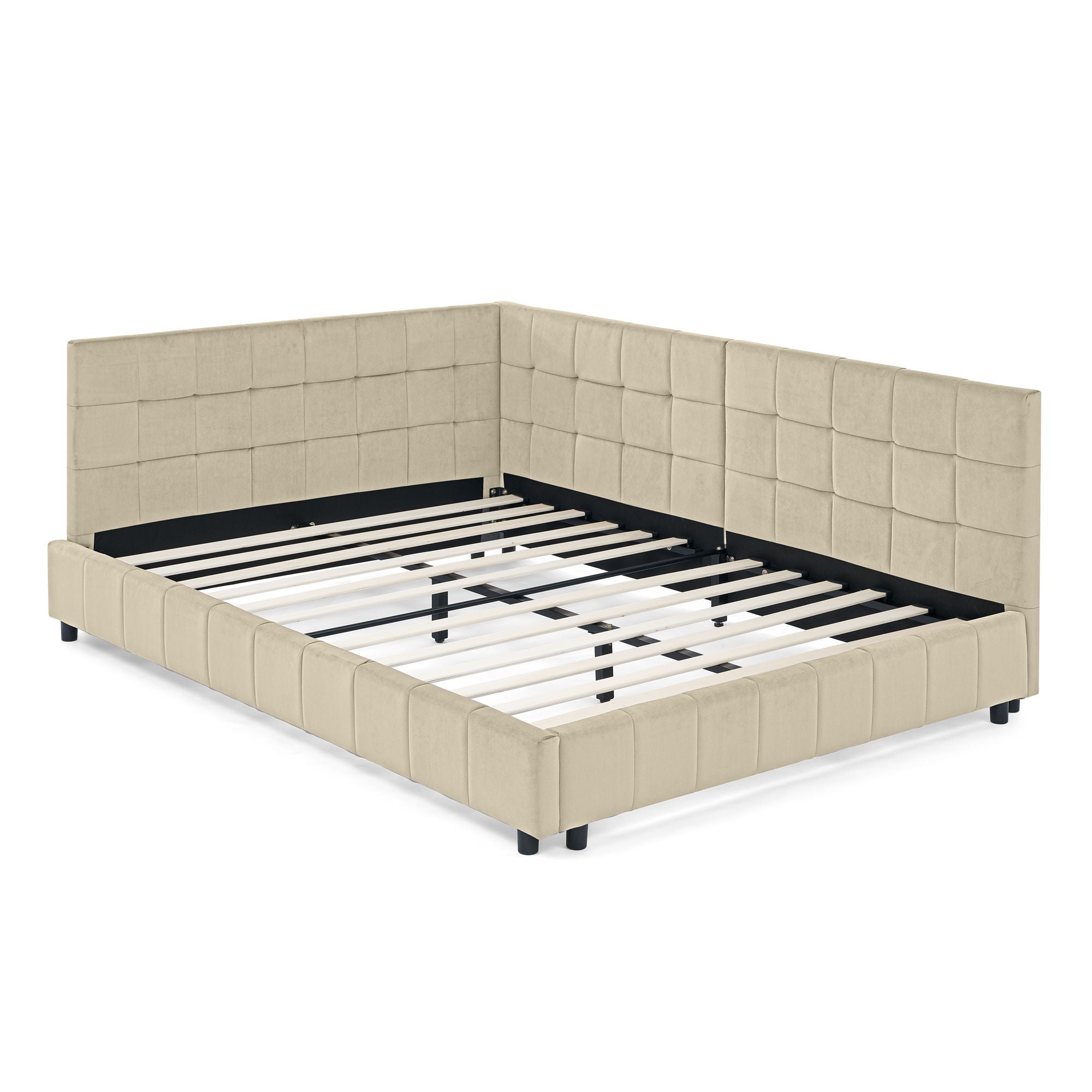 Upholstered Storage Tufted Bed Frame With Backrest And Armrests