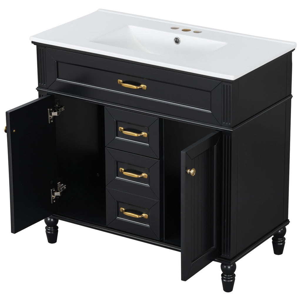 Bathroom Vanity With Sink, Flip-Out Top Drawer, Soft Close Doors, 2 Storage Drawers