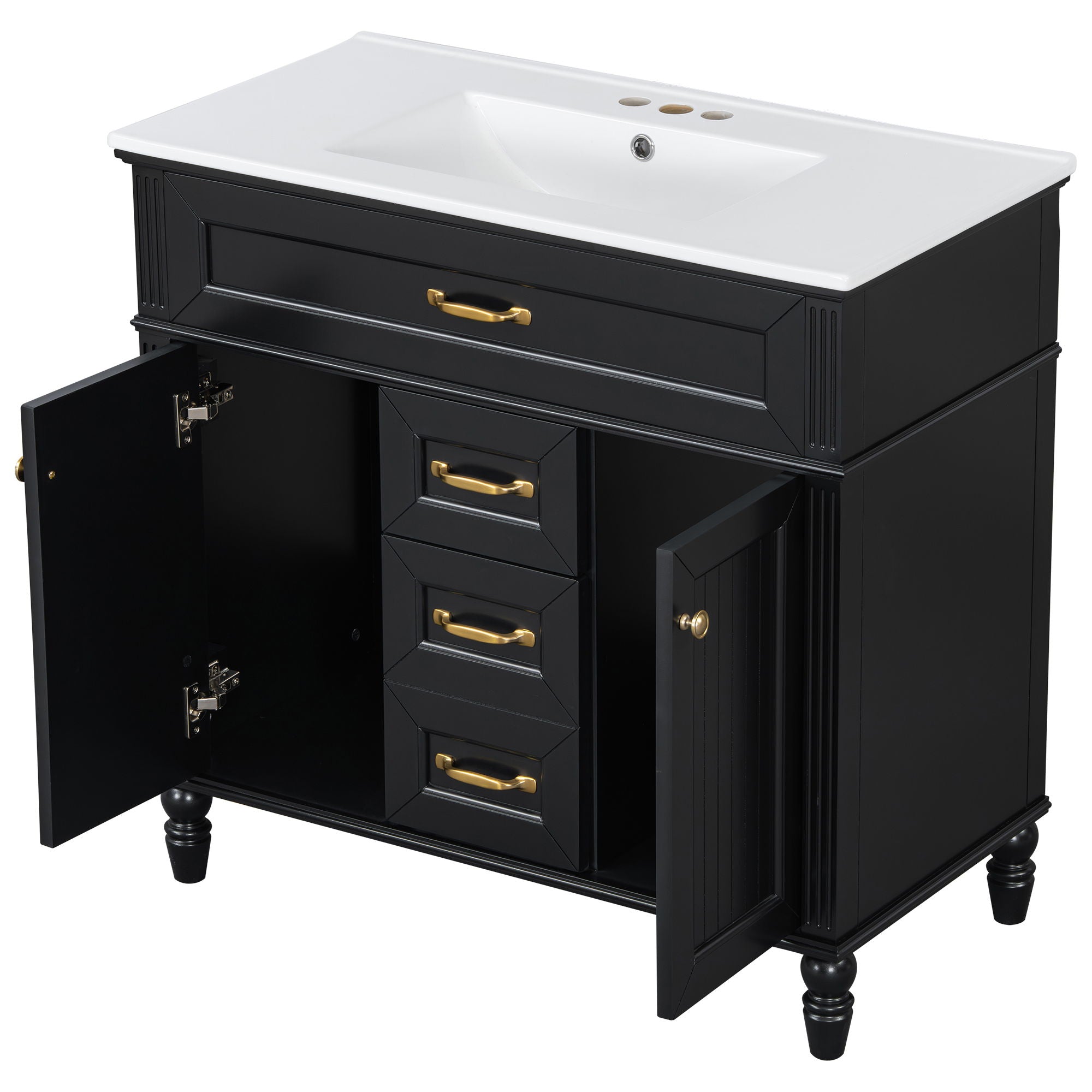 Bathroom Vanity With Sink, Flip-Out Top Drawer, Soft Close Doors, 2 Storage Drawers