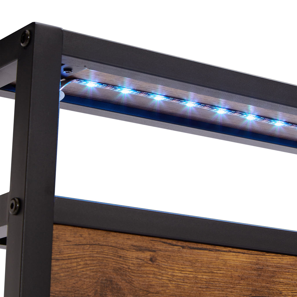 Modern Metal Platform Bed Frame With Wooden Headboard And Footboard, USB Charging Station, LED Lights, 2 Drawers