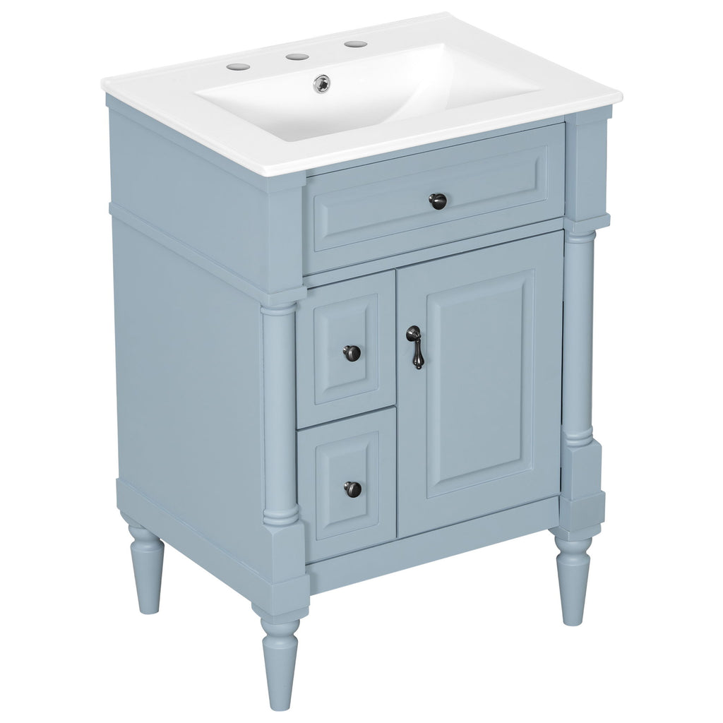 Freestanding Bathroom Vanity With Sink, Adjustable Shelf & Flip Drawer