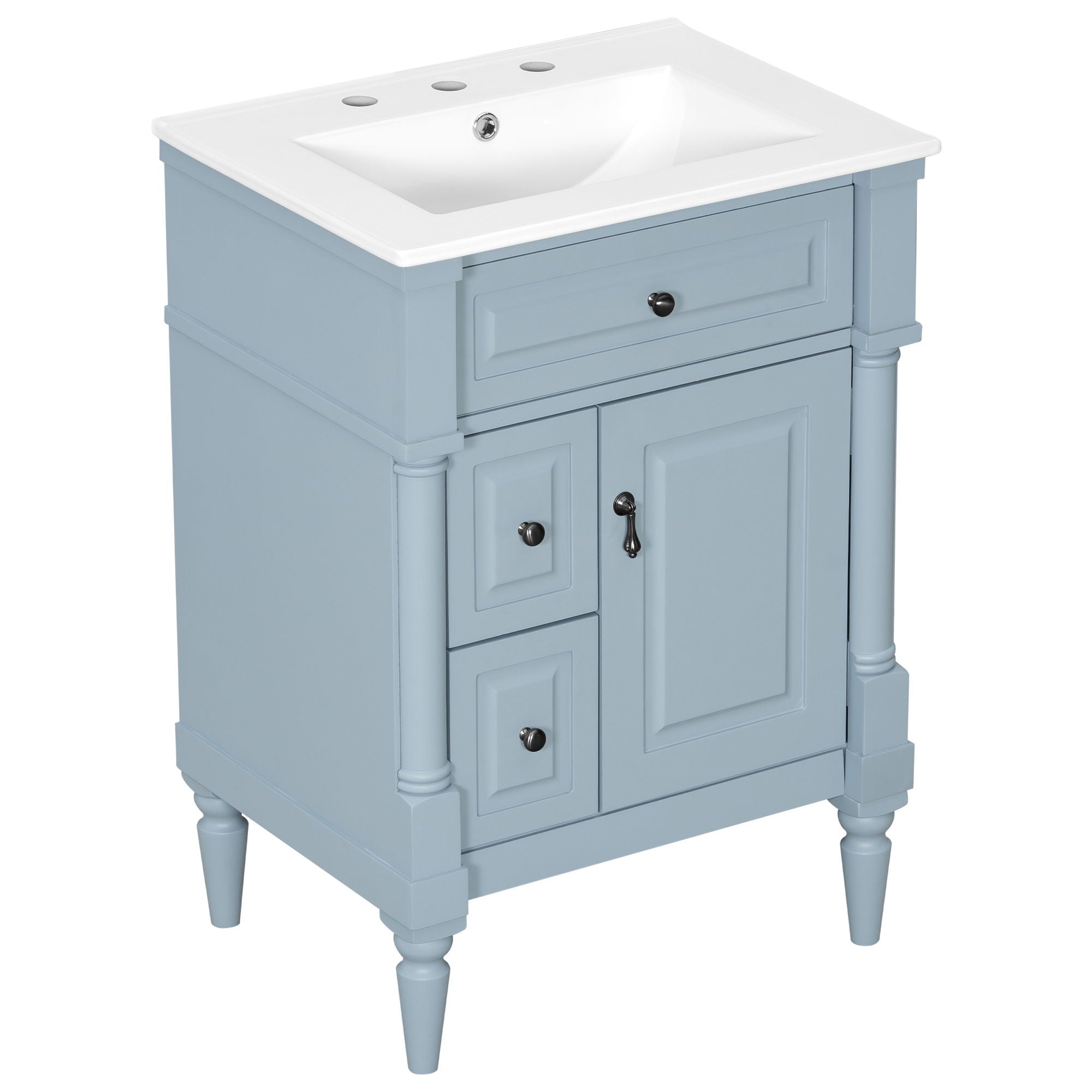 Freestanding Bathroom Vanity With Sink, Adjustable Shelf & Flip Drawer