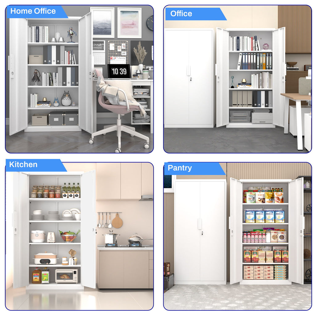 2 Door File Cabinet With Lock, 4 Adjustable Shelves, Heavy-Duty