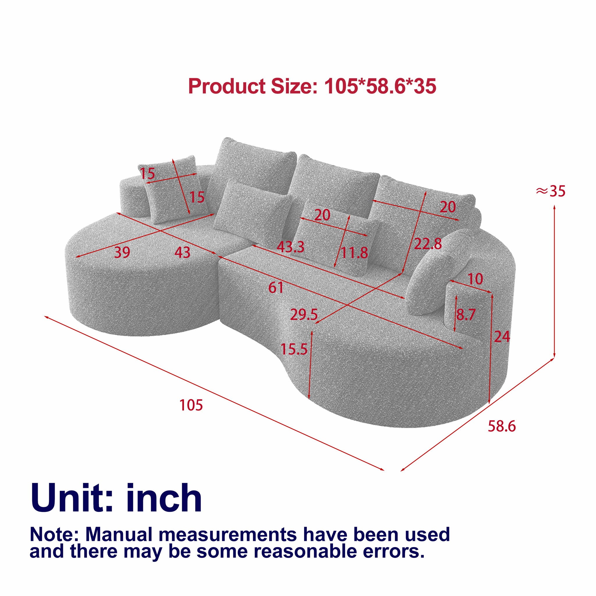 Curved Oversized Sectional Sofa With Extra Deep Seat