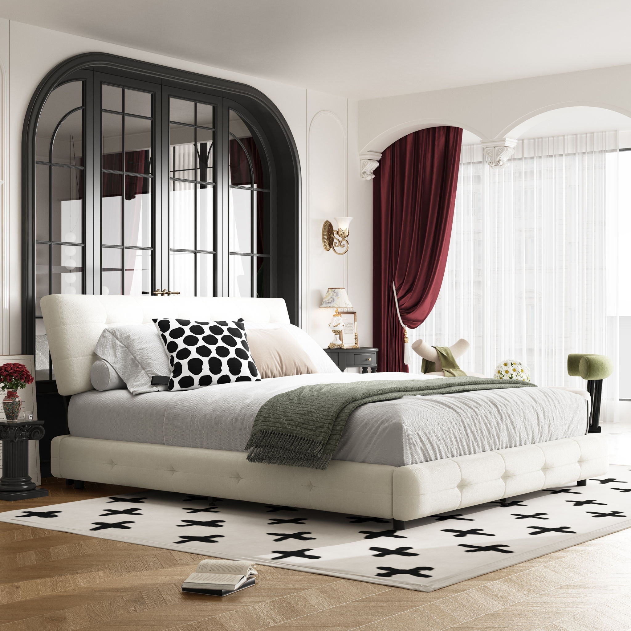 Tufted Headboard With Extra-Large Ultra-Soft Cloud Pillow Design