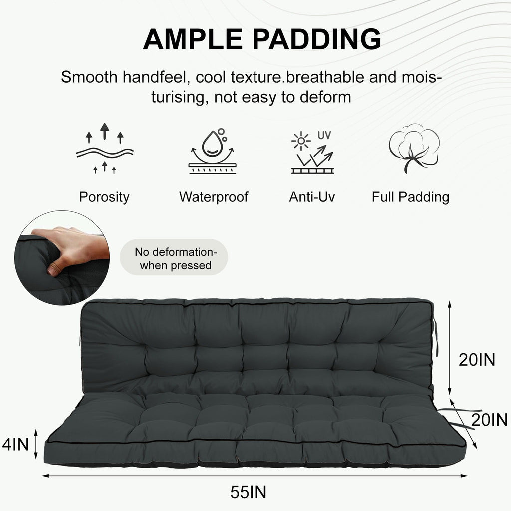 3 Seater Outdoor Porch Swing Cushion With Backrest, Waterproof