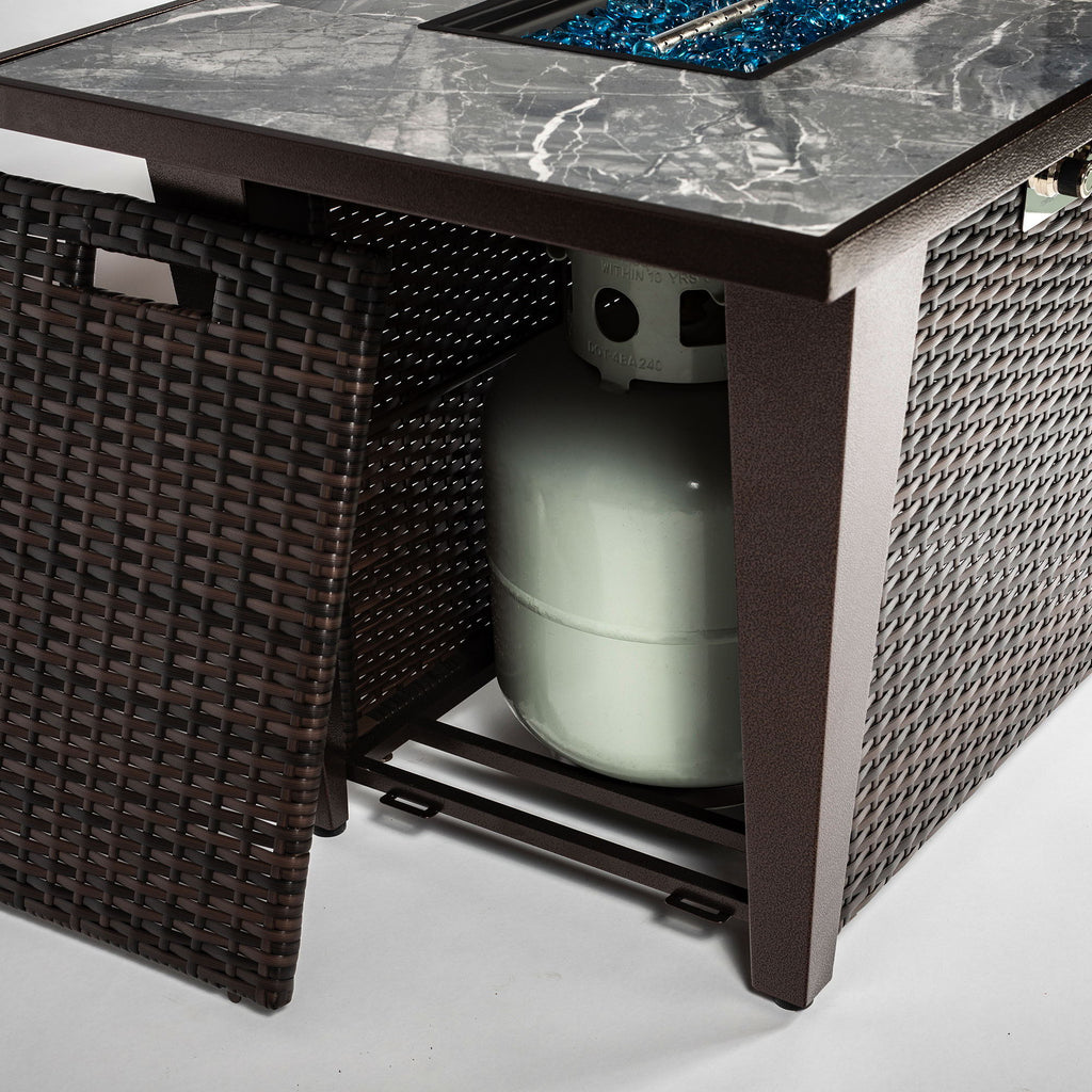 Fire Pit Table, Glass Wind Guard And Rain Cover, Lid - Brown