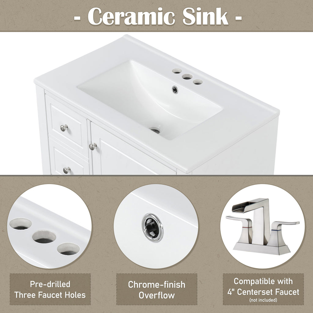 Freestanding Bathroom Vanity With Sink, Soft Close Door, 3 Drawers