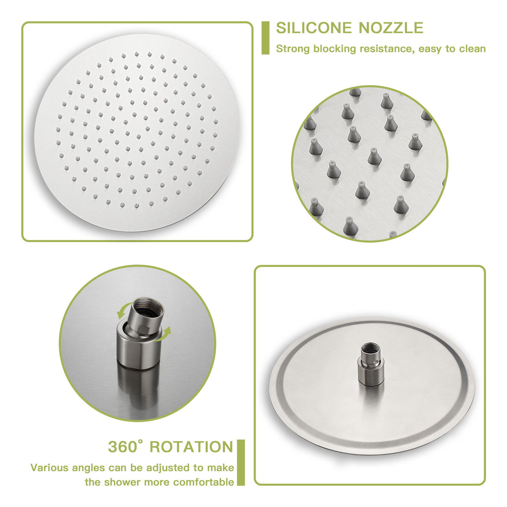 Round Shower Set With Dual Shower Heads And Hand Shower, 10" Top Spray - Brushed Nickel