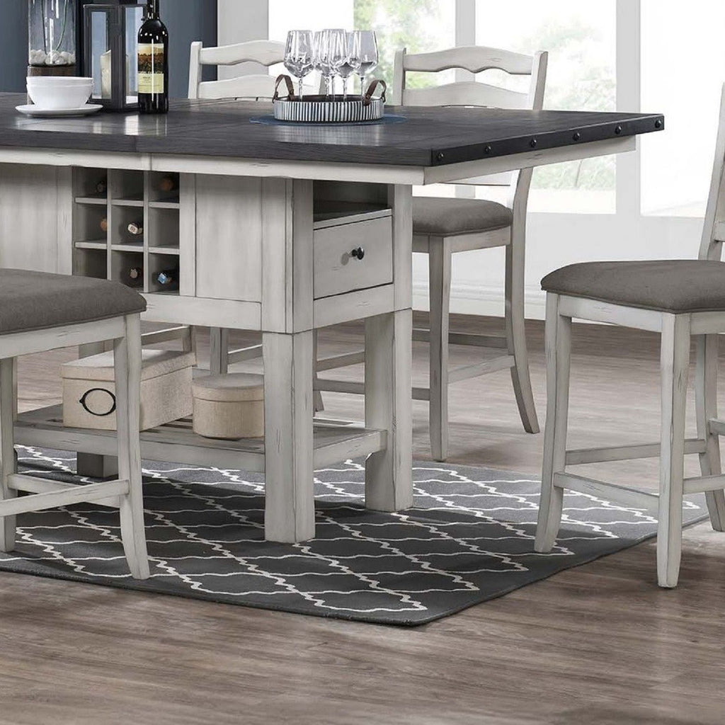 Counter Height Dining Table With 2 Leaves, Under Table Storage - Antique White / Gray
