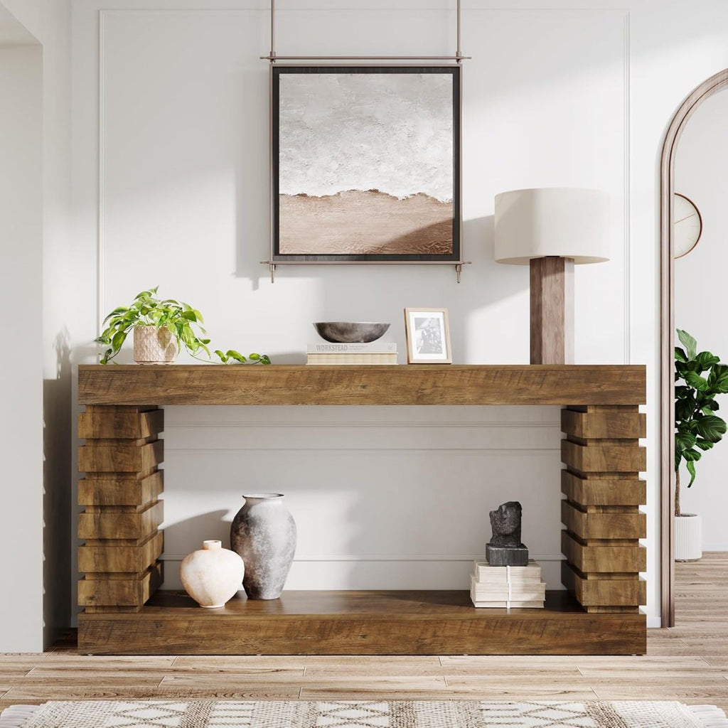 Narrow Console Table With Storage For Entryway - Brown