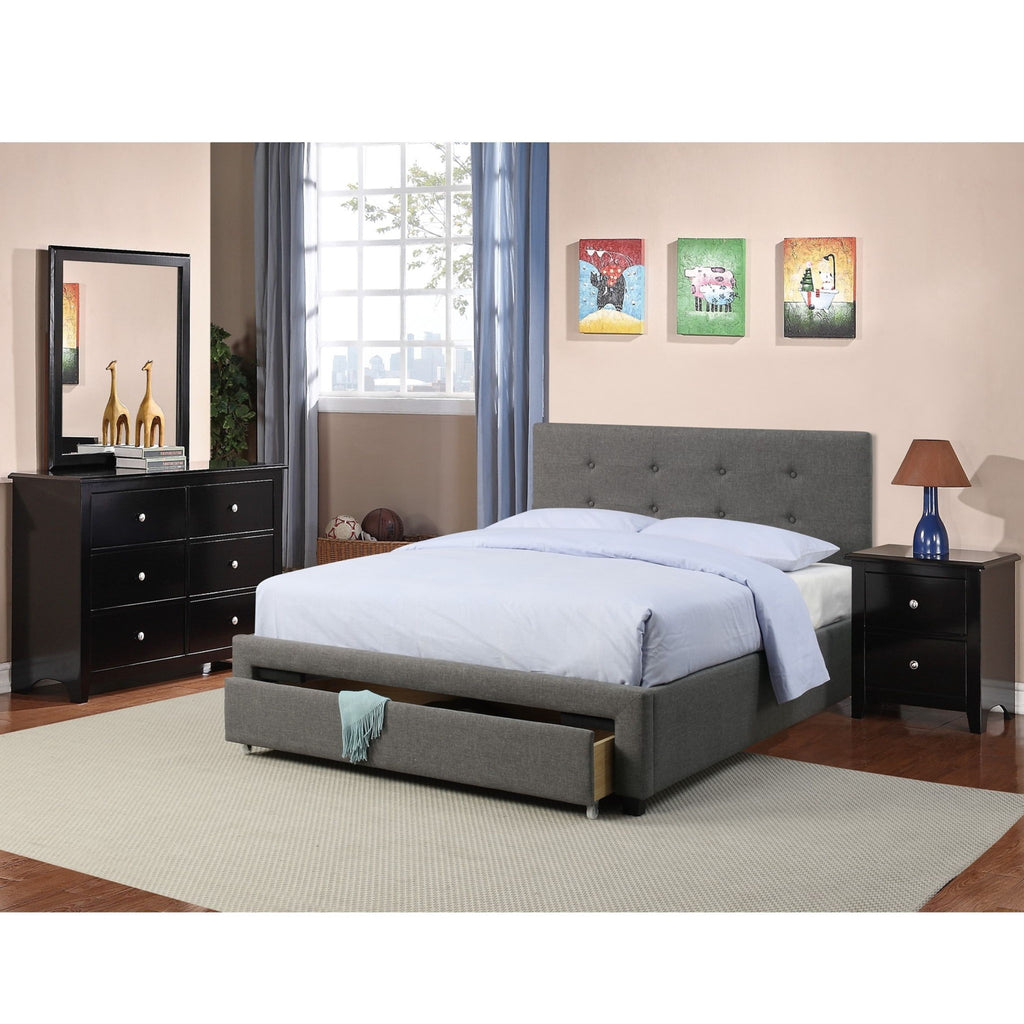 Bed With Tufted Headboard And Storage Drawer
