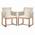 Acacia Wood Outdoor Dining Chairs (Set of 2) With Rope Design Back And Arms, Washable Cushion - Light Brown