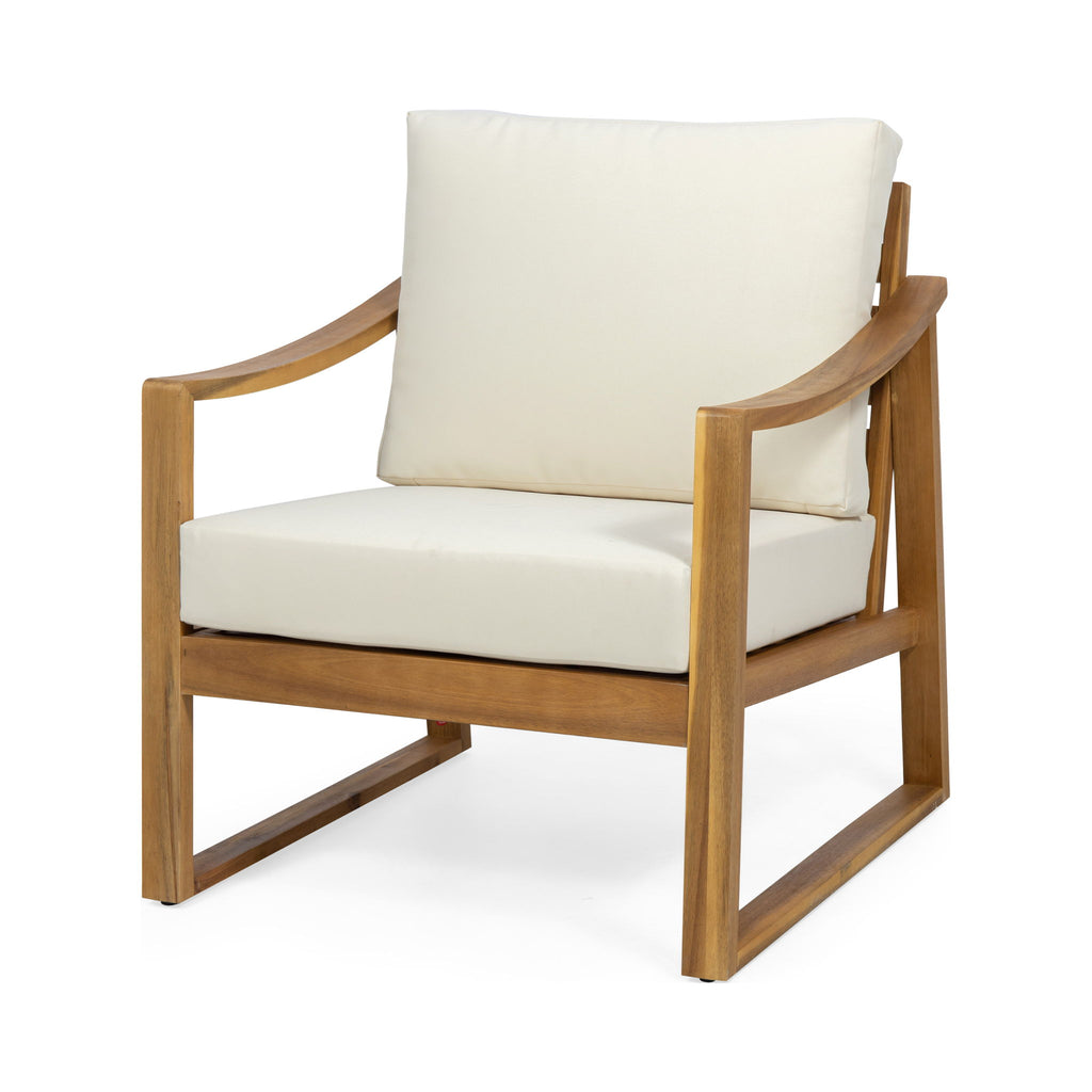 Outdoor Acacia Wood Club Chairs With Water Resistant Cushions - Teak / Beige