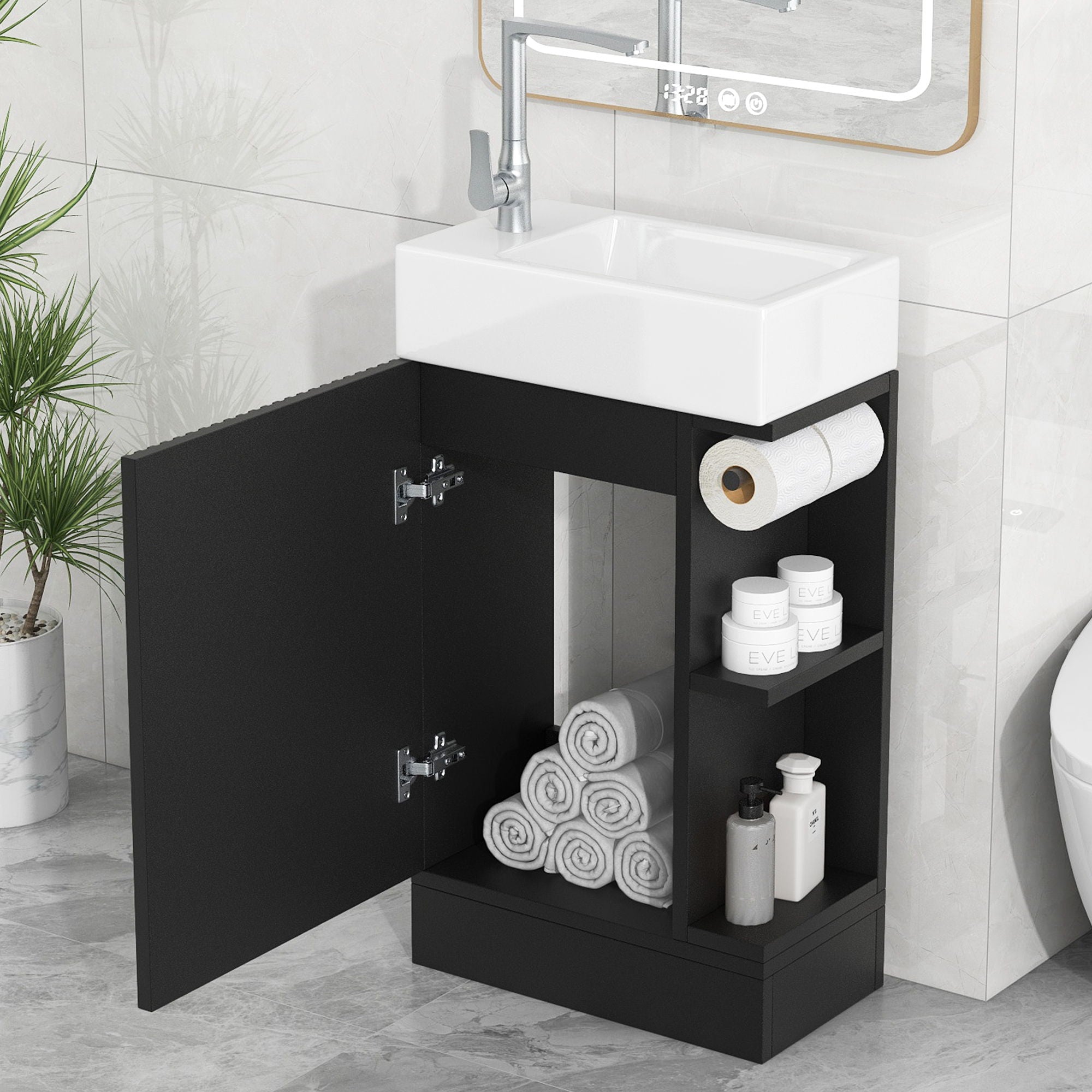 Modern Bathroom Vanity With Sink And 2 Tier Shelf