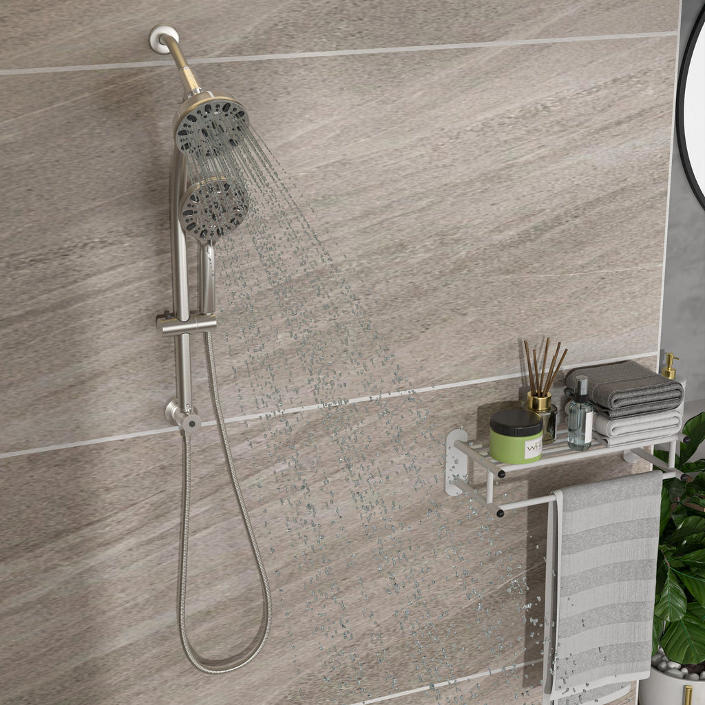 Multi Function Dual Shower Head Shower System With 4.7" Rain Showerhead, 7 Function Hand Shower, Adjustable Slide Bar - Brushed Nickel