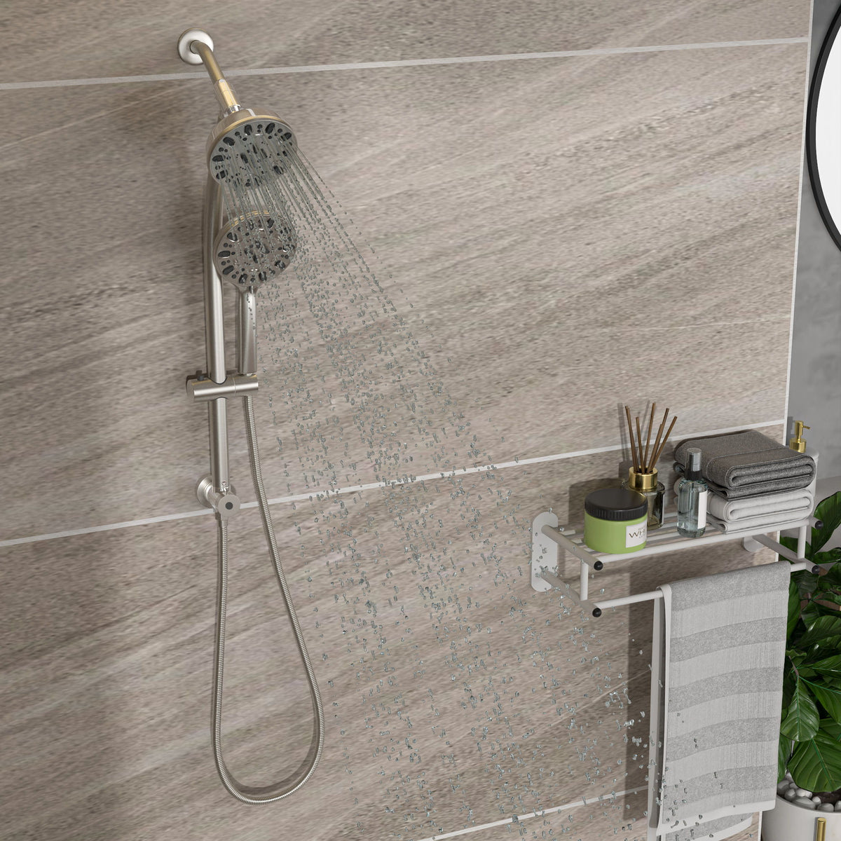 Multi Function Dual Shower Head Shower System With 4.7" Rain Showerhead, 7 Function Hand Shower, Adjustable Slide Bar - Brushed Nickel