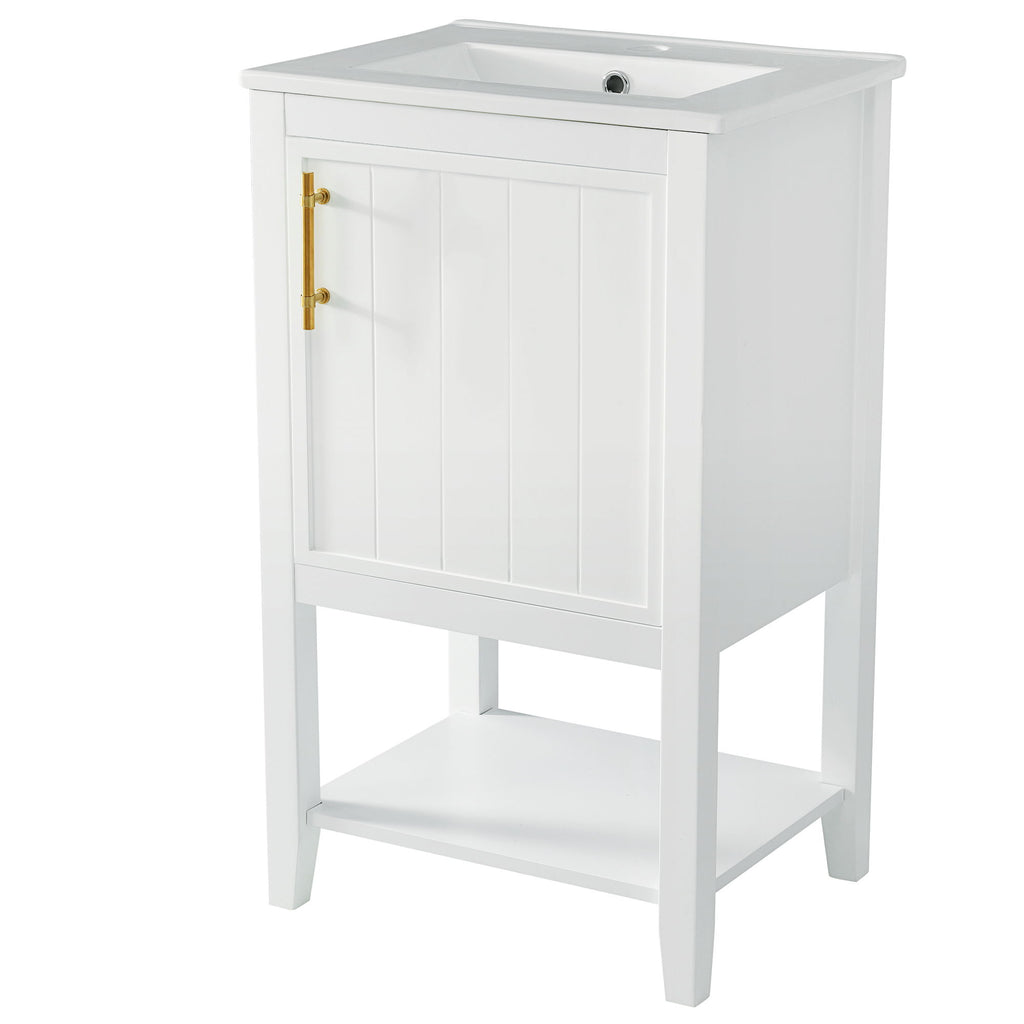 Modern Bathroom Vanity With Sink, Soft-Closing Door And Open Shelf