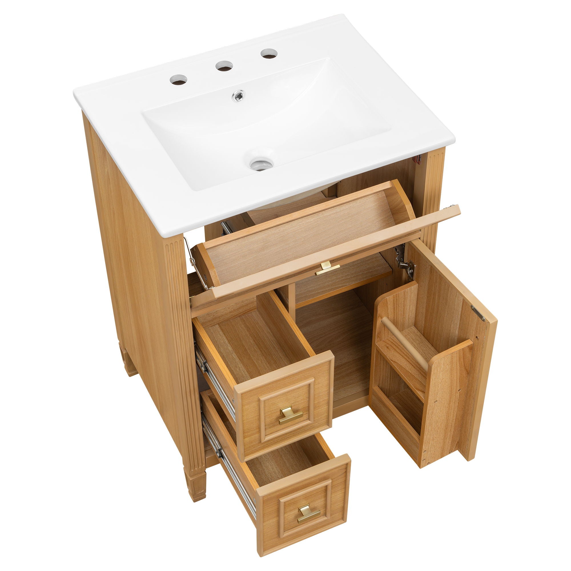 Bathroom Vanity With Sink, Flip Drawer, 2 Drawers, Adjustable Shelf