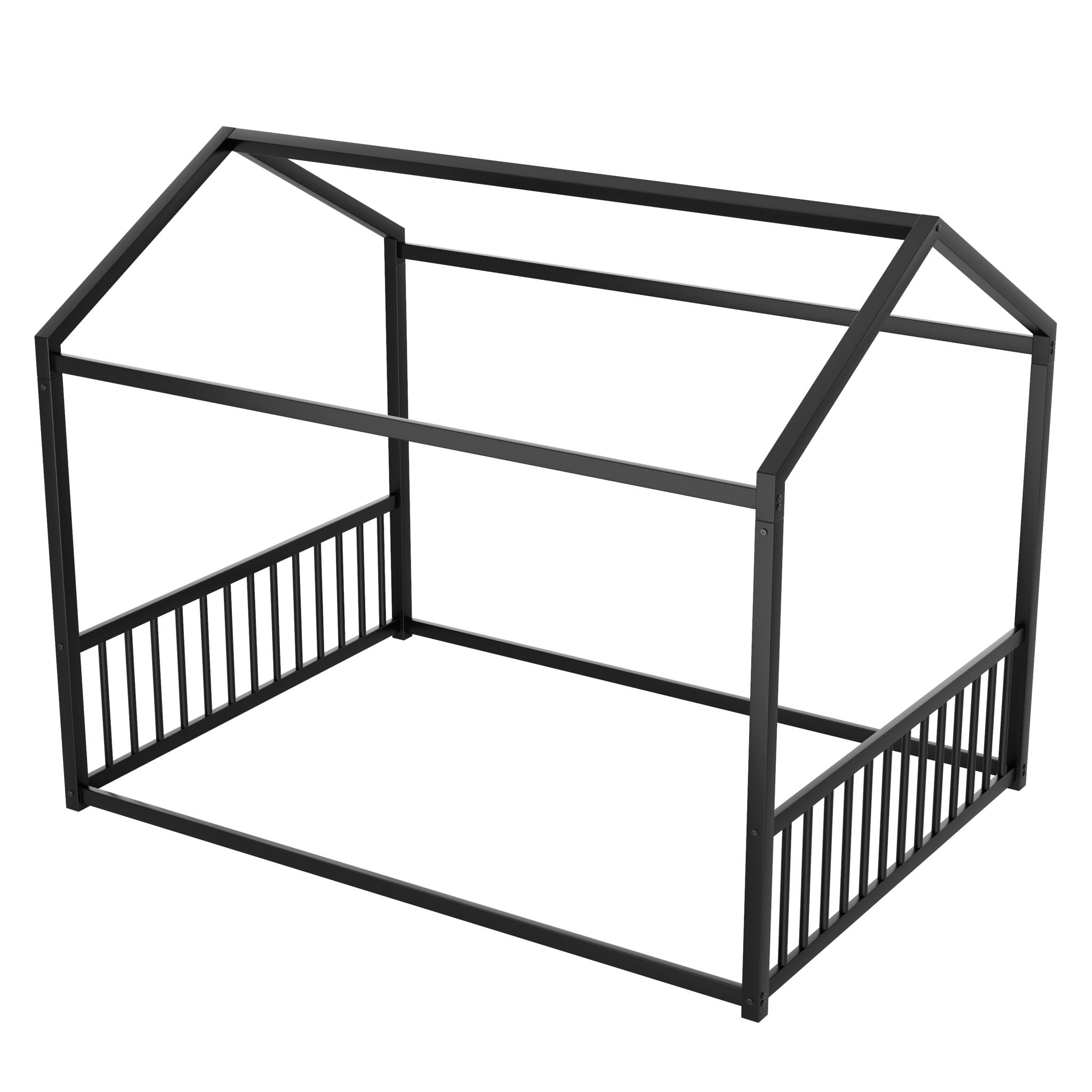 Montessori Style Floor House Shaped Bed With Safety Guardrails
