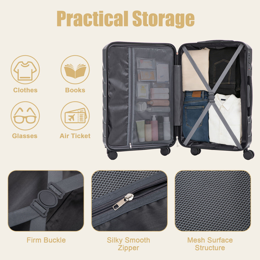 Hard Shell Luggage With Scratch Resistant Surface, 4 Wheels, Combination Lock & Side Hooks