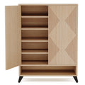 6 Tier Shoe Cabinet With Doors, Handle Free Push To Open Storage Unit For Entryway - Natural