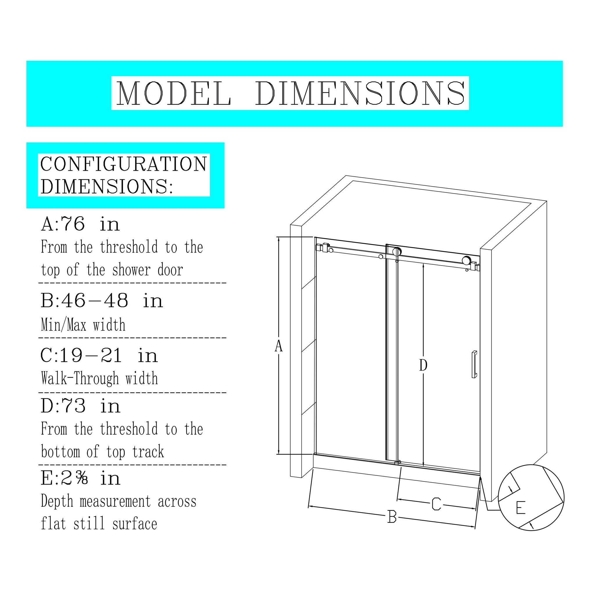 Frameless Single Sliding Shower Door, Sgcc Tempered Glass, Reversible