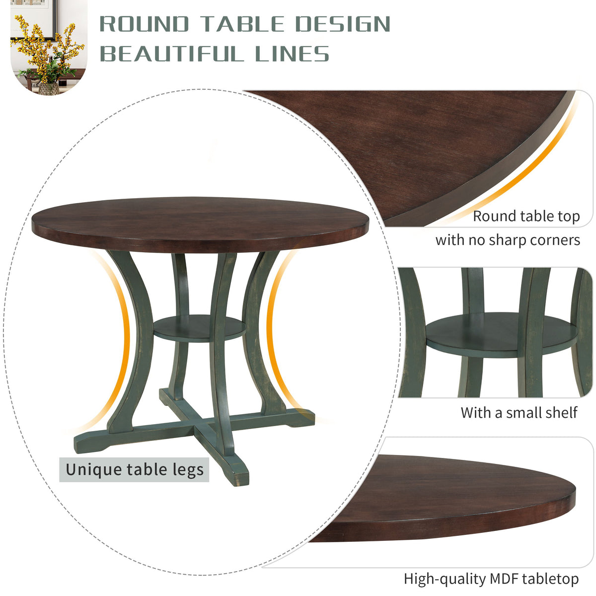 5 Piece Round Dining Table And Chair Set With Unique Legs And Hollow Chair Back