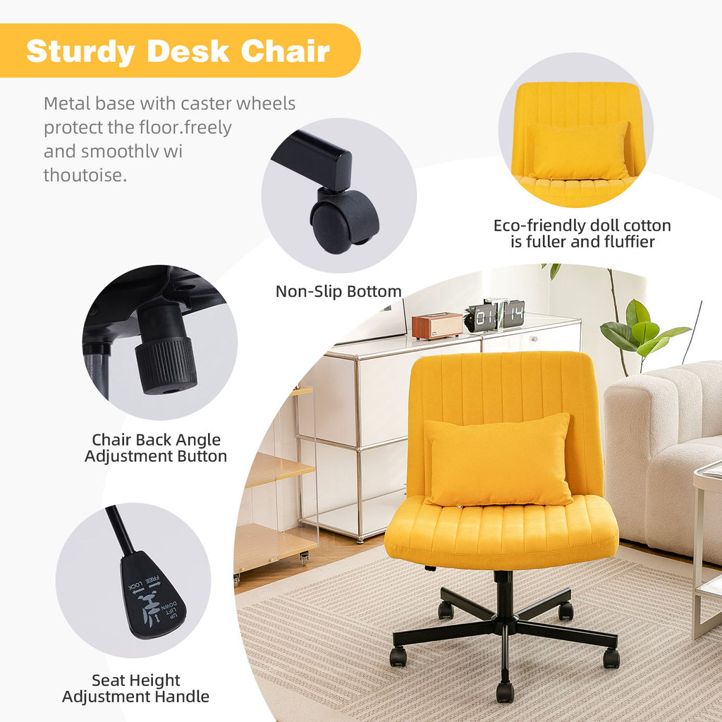 Criss Cross Armless Office Chair With Wheels Comfortable For Home Office - Yellow