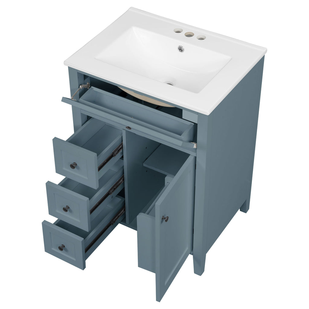 Bathroom Vanity With Sink, 3 Drawers & Cabinet With Adjustable Shelves