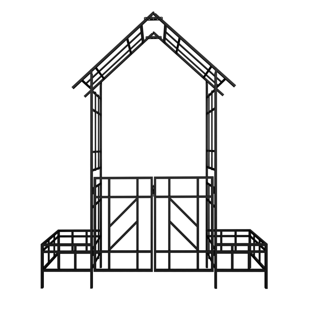 Garden Arch With Gate With Planter, Climbing Plants Support Outdoor - Black