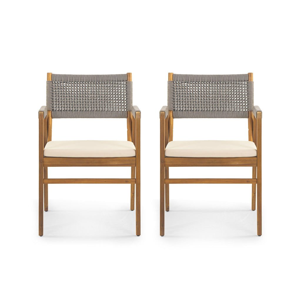 Outdoor Acacia Wood Dining Armchair With Cushion (Set of 2)