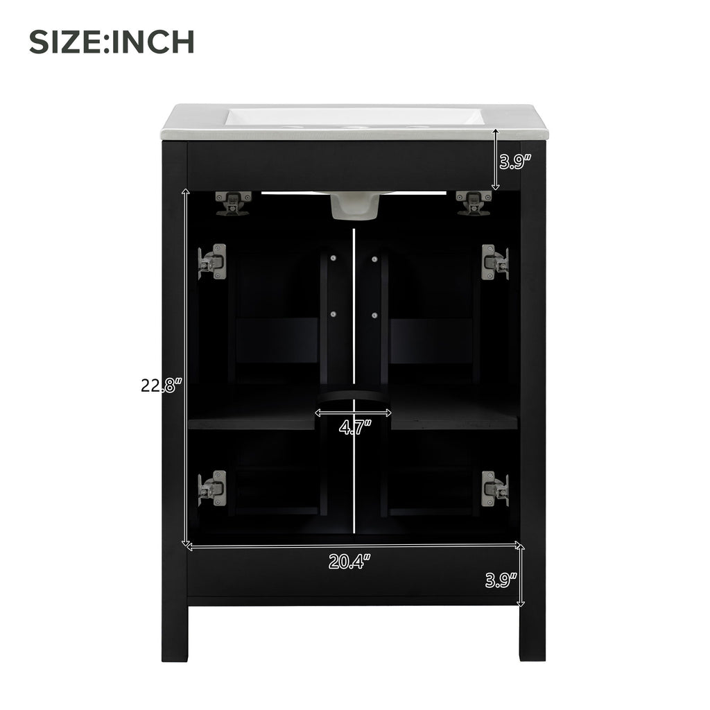 Modern Bathroom Vanity With Ceramic Sink, Soft-Close Doors, Flip Drawer, U-Shaped Shelves, Elegant Storage Solution