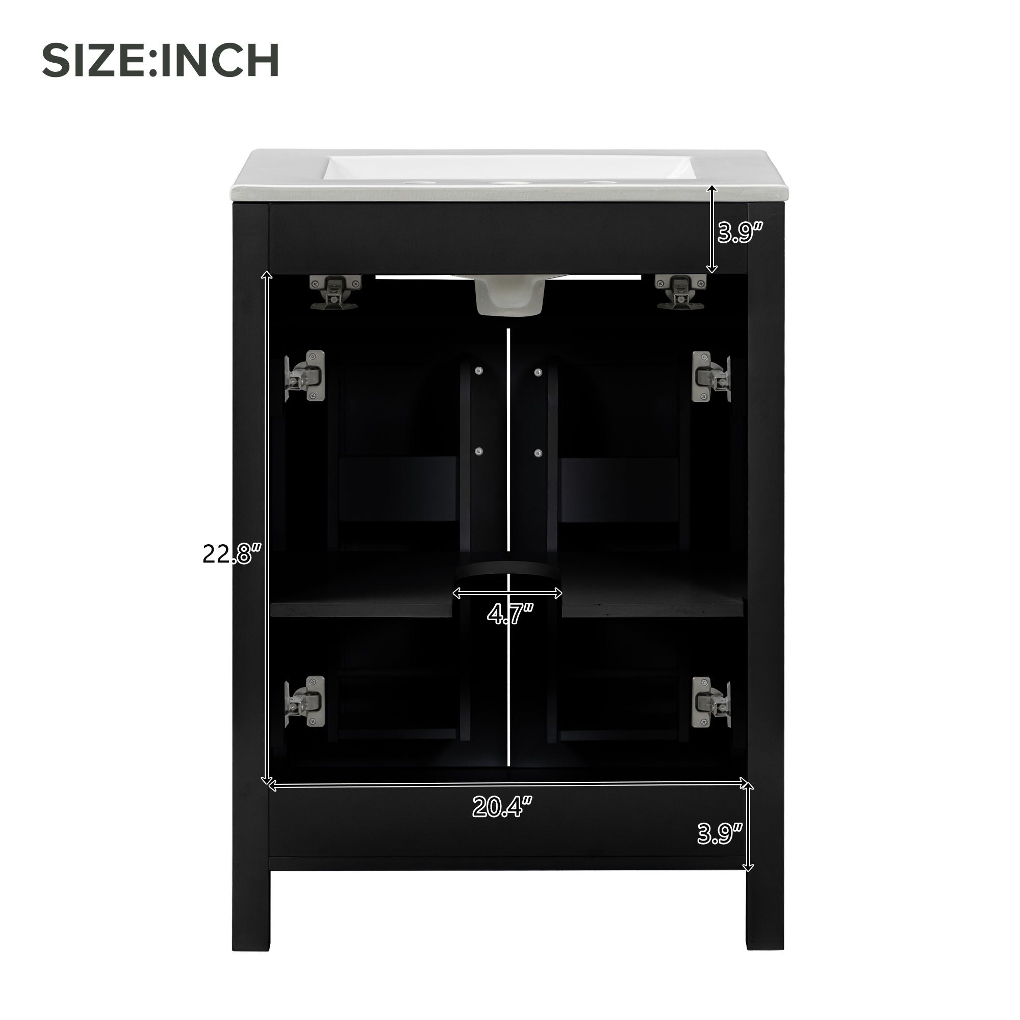 Modern Bathroom Vanity With Ceramic Sink, Soft-Close Doors, Flip Drawer, U-Shaped Shelves, Elegant Storage Solution