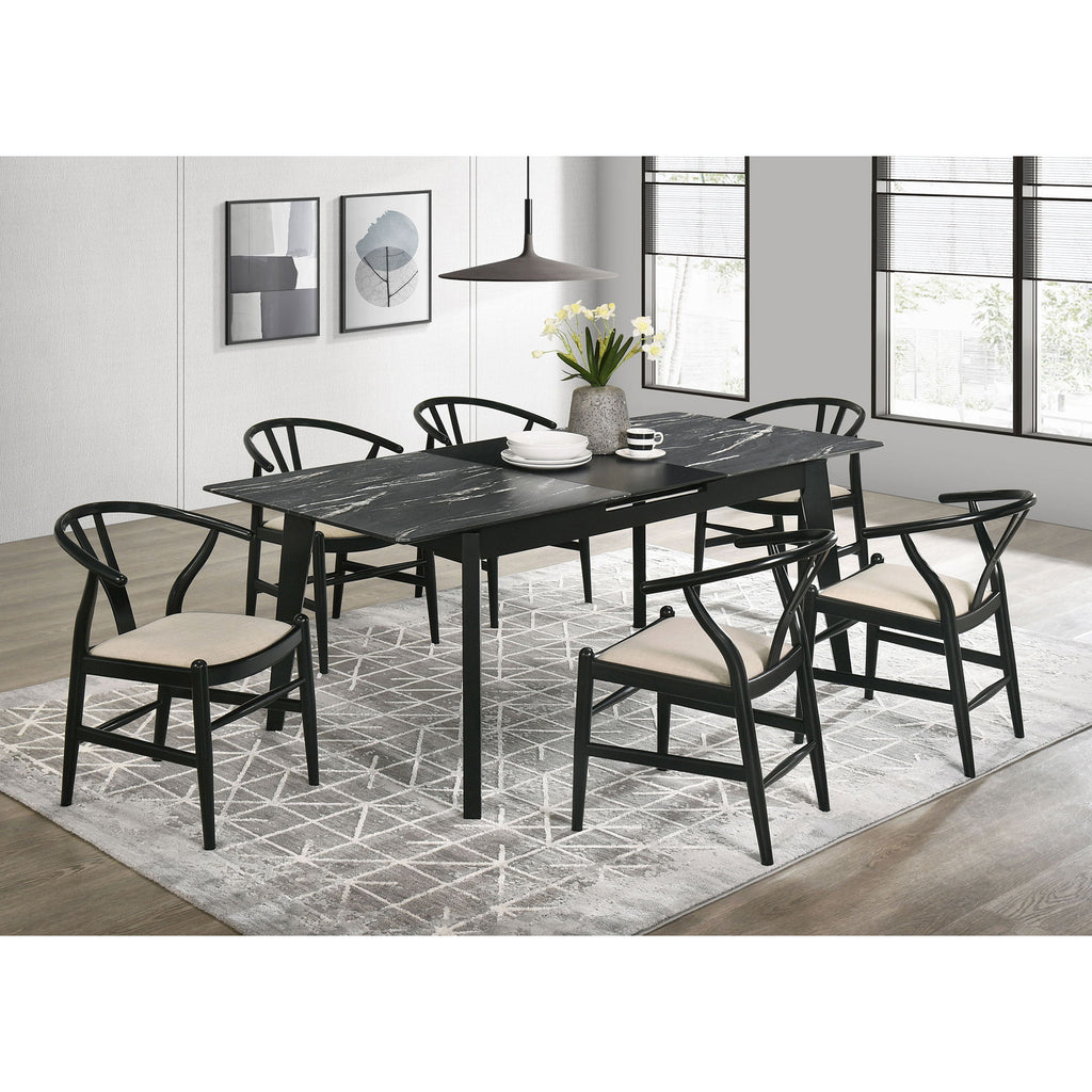 Bellingham - Dining Table With Self Storing Extension Leaf - Black Marble-Look Sintered Stone