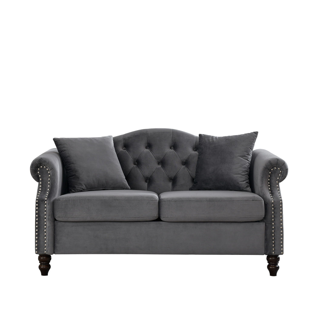 2 Seater Chesterfield Sofa With Rolled Arms And Nailhead Trim For Living Room