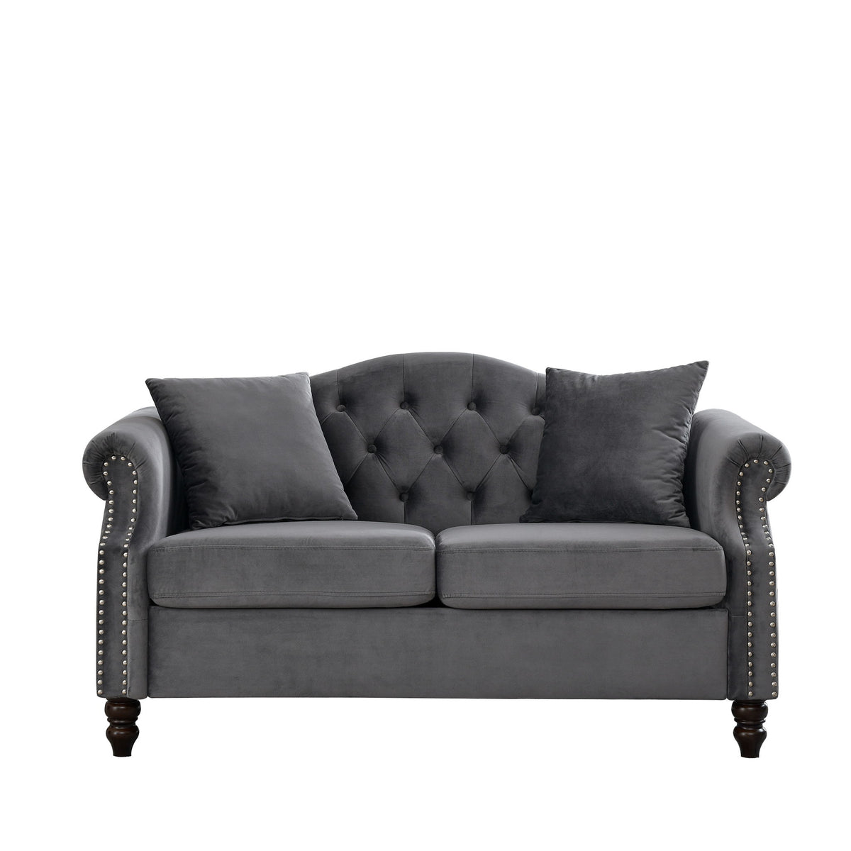 2 Seater Chesterfield Sofa With Rolled Arms And Nailhead Trim For Living Room
