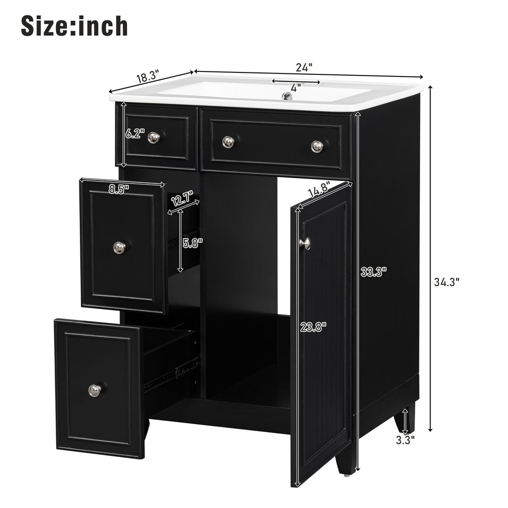 Transitional Style Bathroom Vanity Cabinet With Ceramic Sink