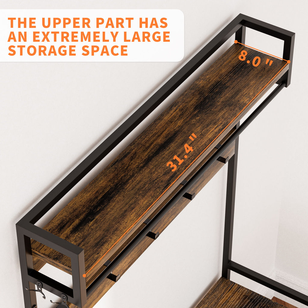 Hall Tree With 2 Movable Drawers, Shoe Storage, Shelves, Garment Racks, And 23 Hooks For Entryway - Rustic Brown