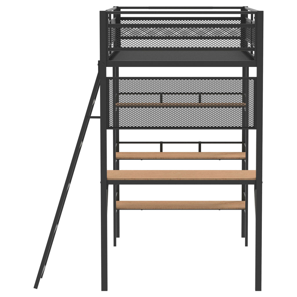 William - 3 Shelf Workstation Loft Bed With Built-In Desk And Storage