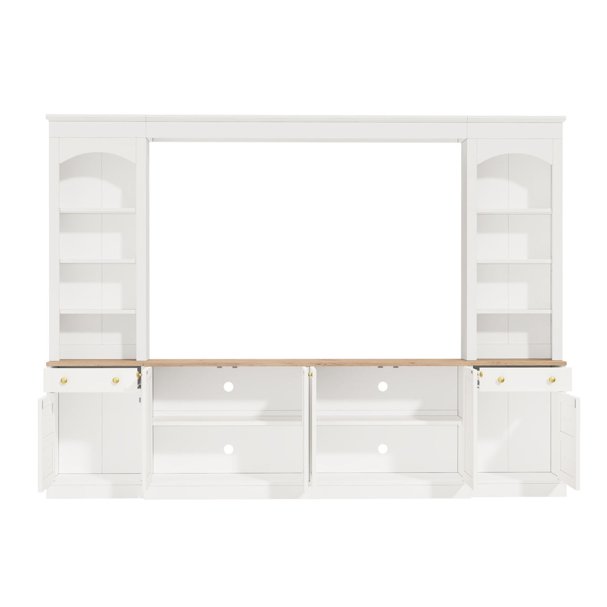 Arched Entertainment Center Wall Unit With Bookshelf, Retro Large TV Stand
