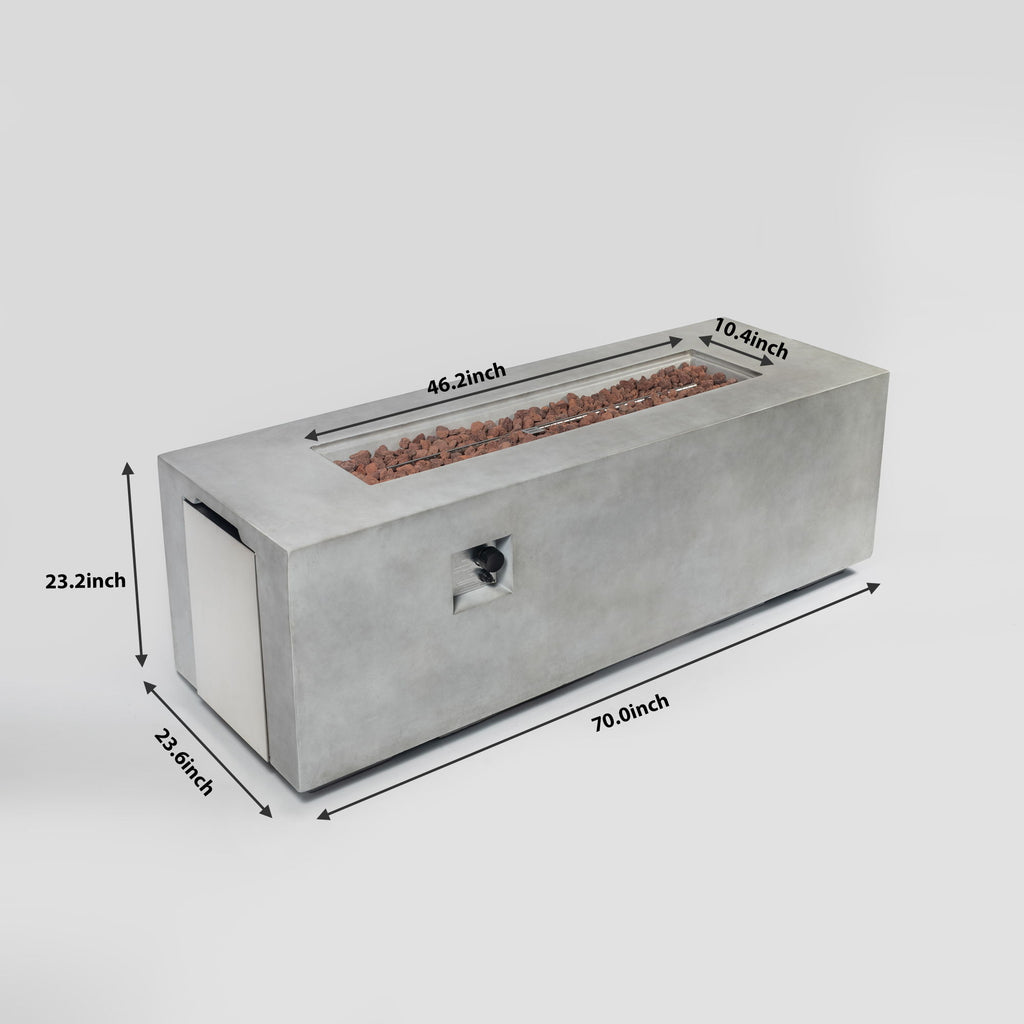 Propane Gas 60000 Btu Rectangular Fire Pit For Outside - Light Gray