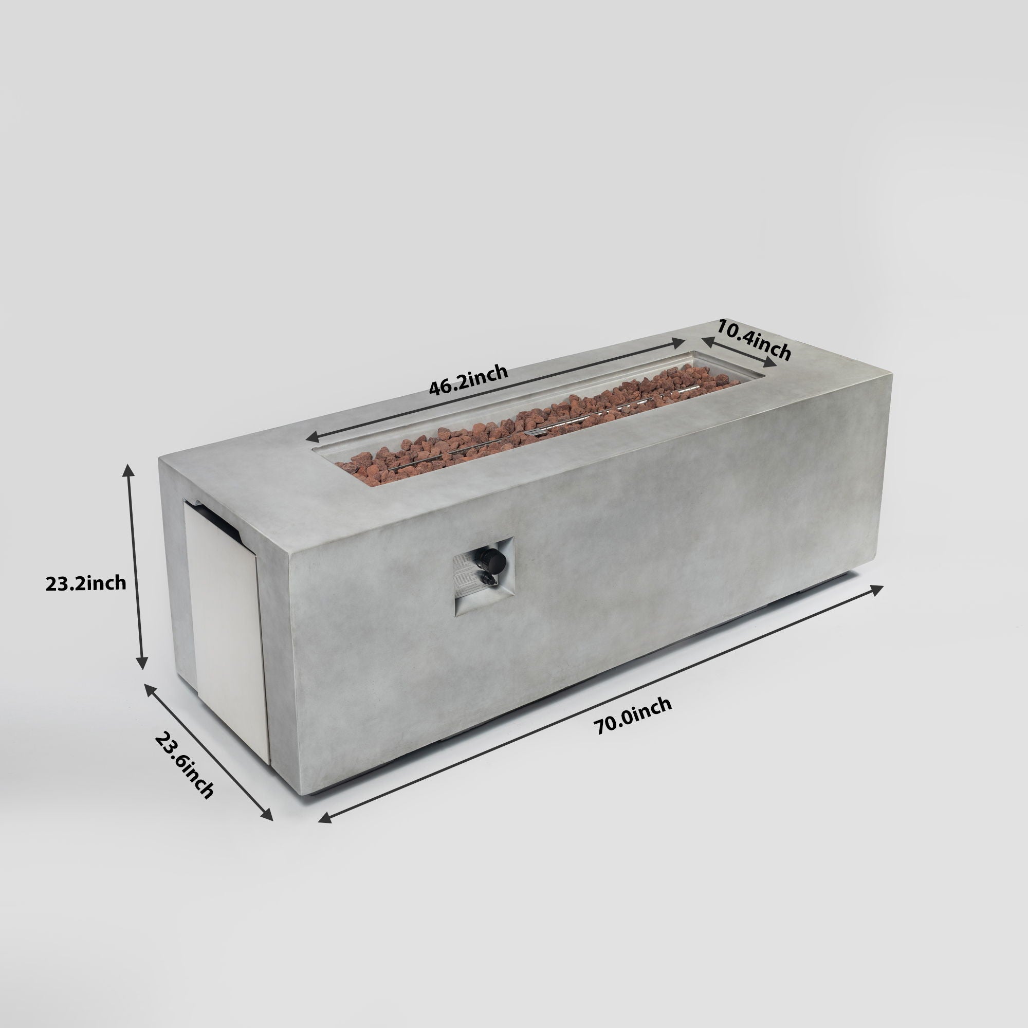 Propane Gas 60000 Btu Rectangular Fire Pit For Outside - Light Gray