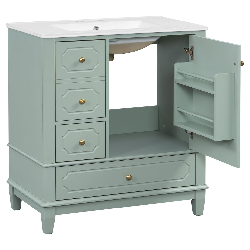 Bathroom Vanity With Sink, Freestanding Vanity Cabinet With Ceramic Basin, Soft Close Door, 3 Drawers