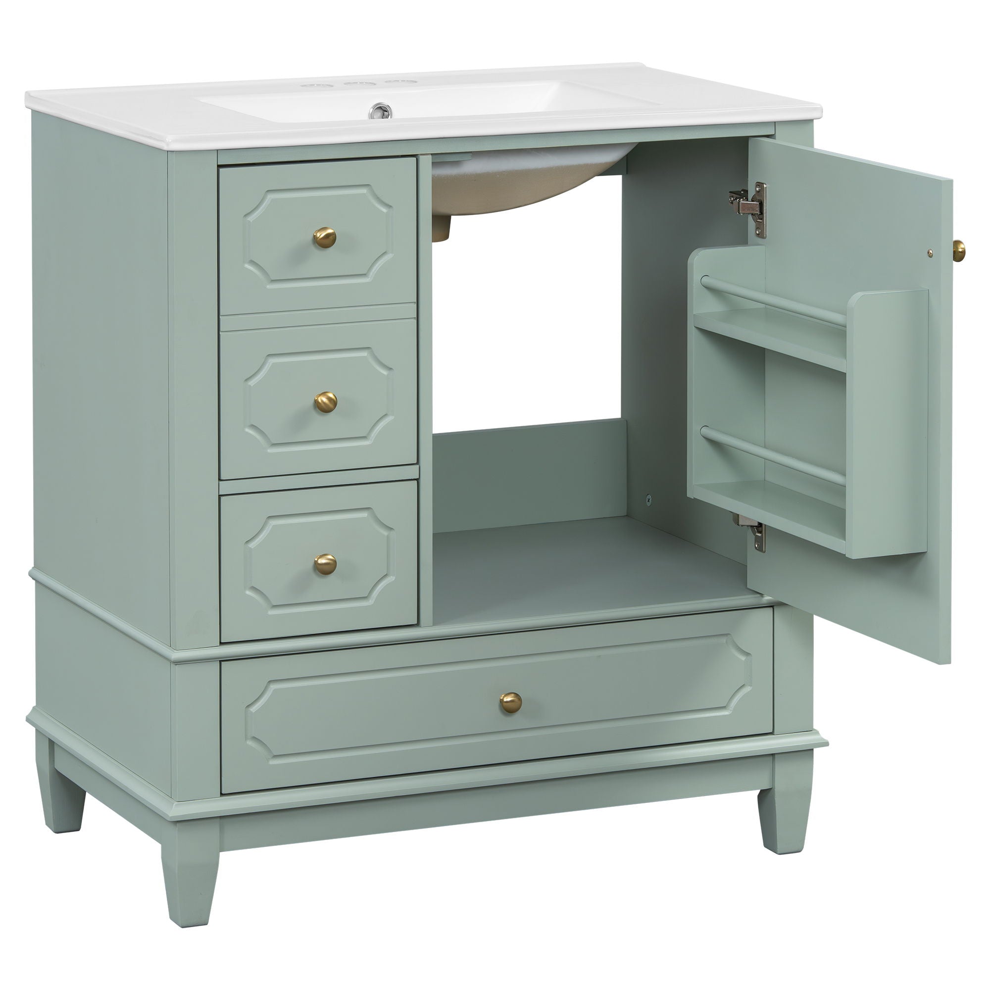 Bathroom Vanity With Sink, Freestanding Vanity Cabinet With Ceramic Basin, Soft Close Door, 3 Drawers