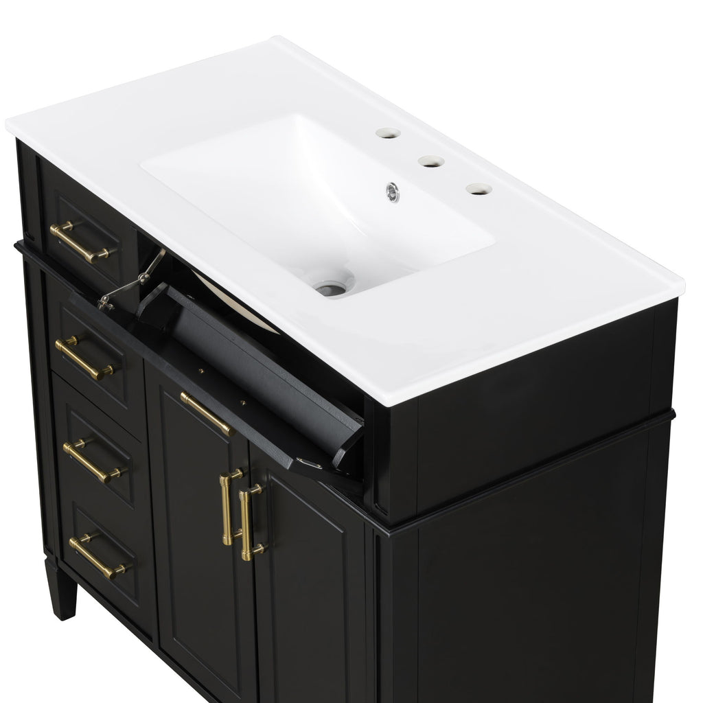 Bathroom Vanity With Sink, 4 Drawers, 2 Doors