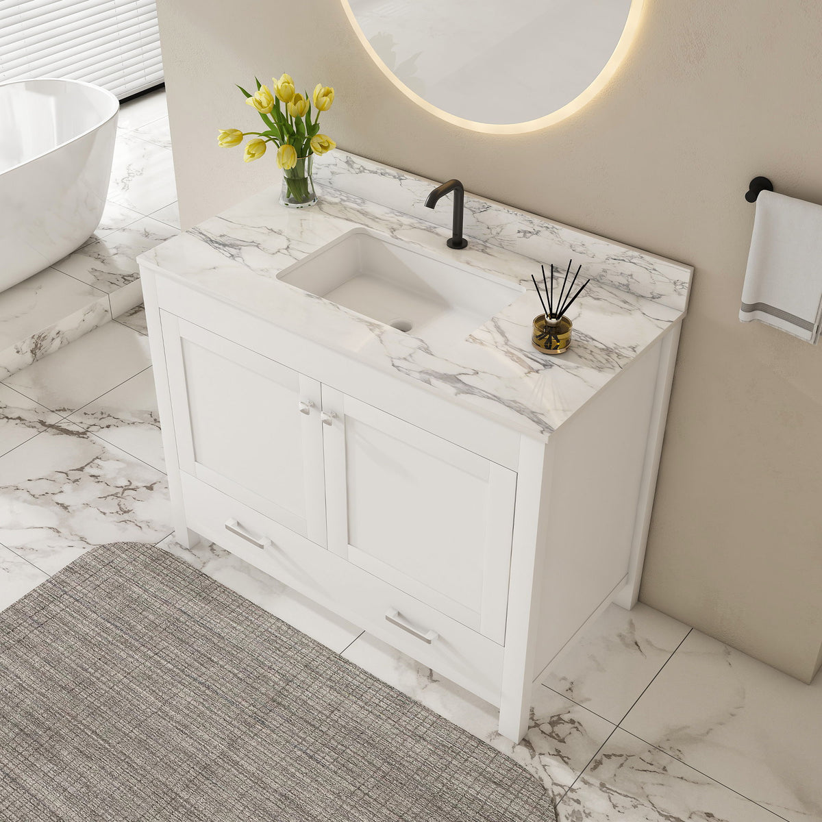 43" Bathroom Vanity, Multi Functional Cabinet - White