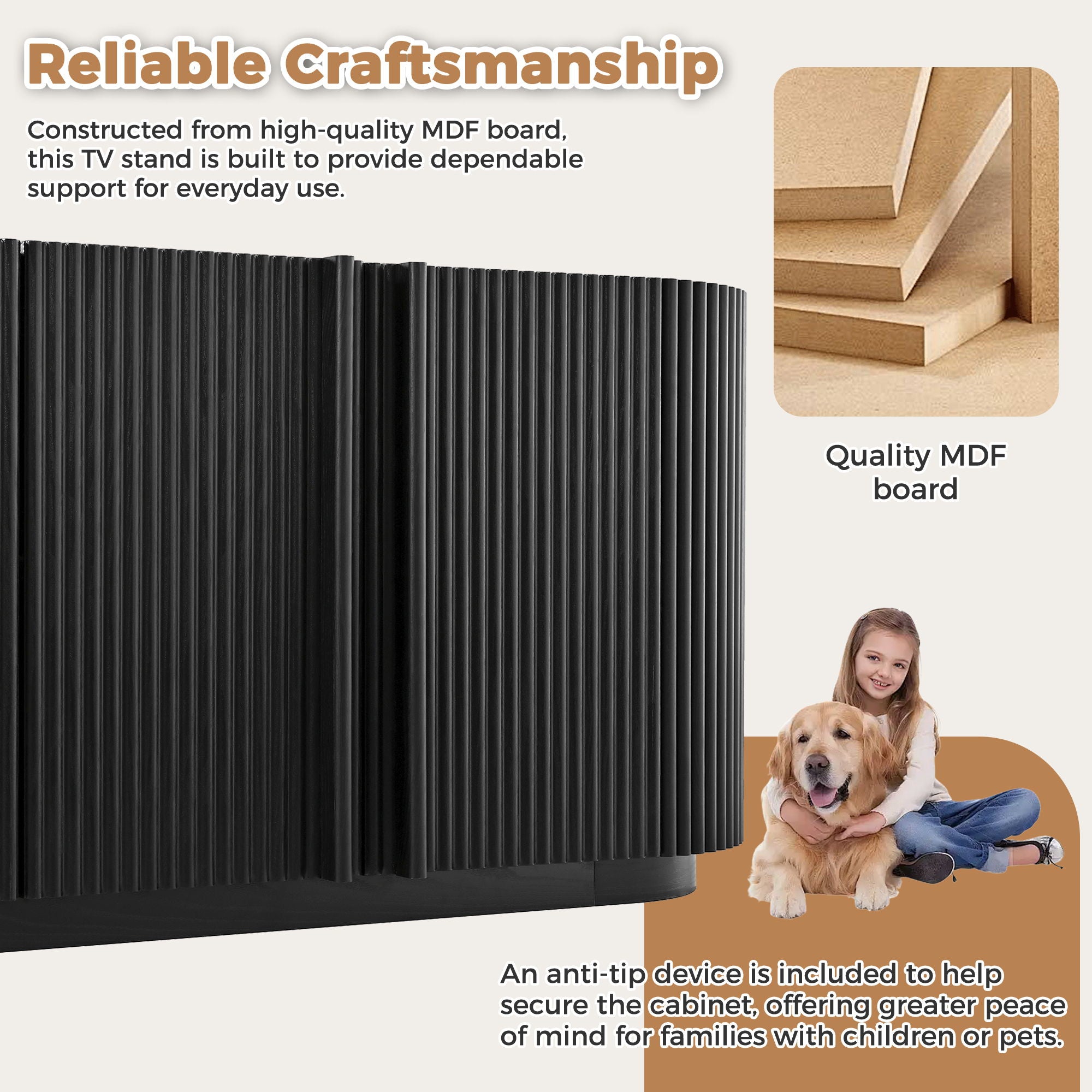 TV Stand With Fluted Tambour Style Door