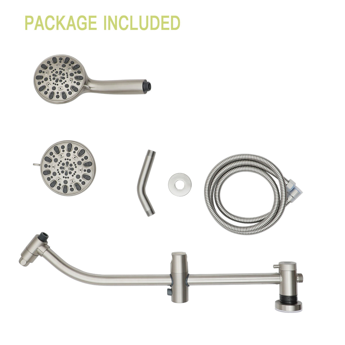 Multi Function Dual Shower Head Shower System With 4.7" Rain Showerhead, 7 Function Hand Shower, Adjustable Slide Bar - Brushed Nickel